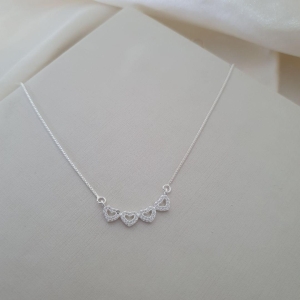 Colar prata  4 coracoes cravejados zirconia