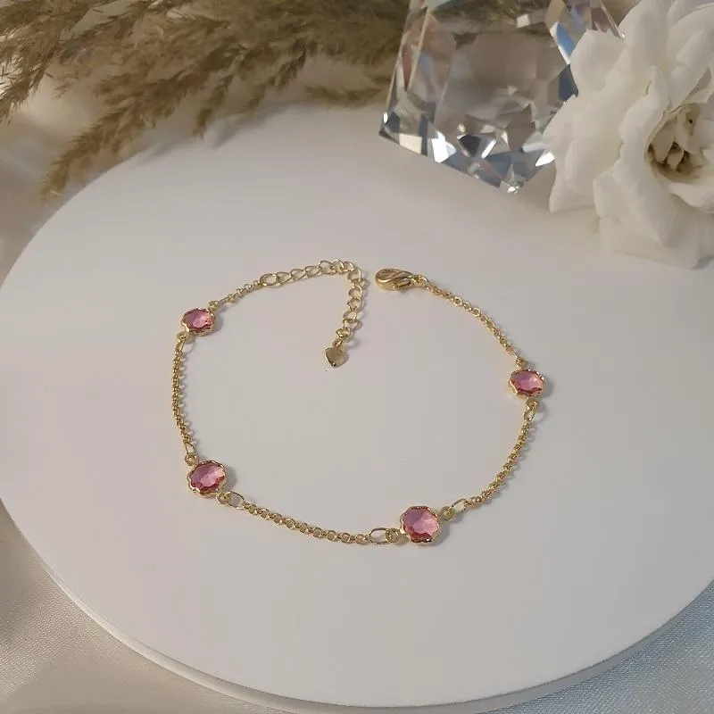 Pulseira com flores de cristal rosa