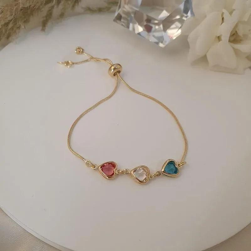 Pulseira Gravatinha com Corações de Cristal Coloridos