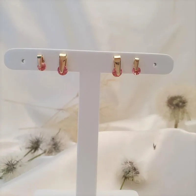 Brinco dupla gancho cristal rosa