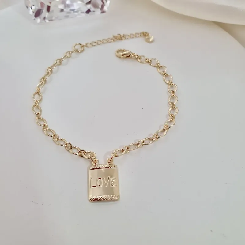 Pulseira elo diamantado e placa 