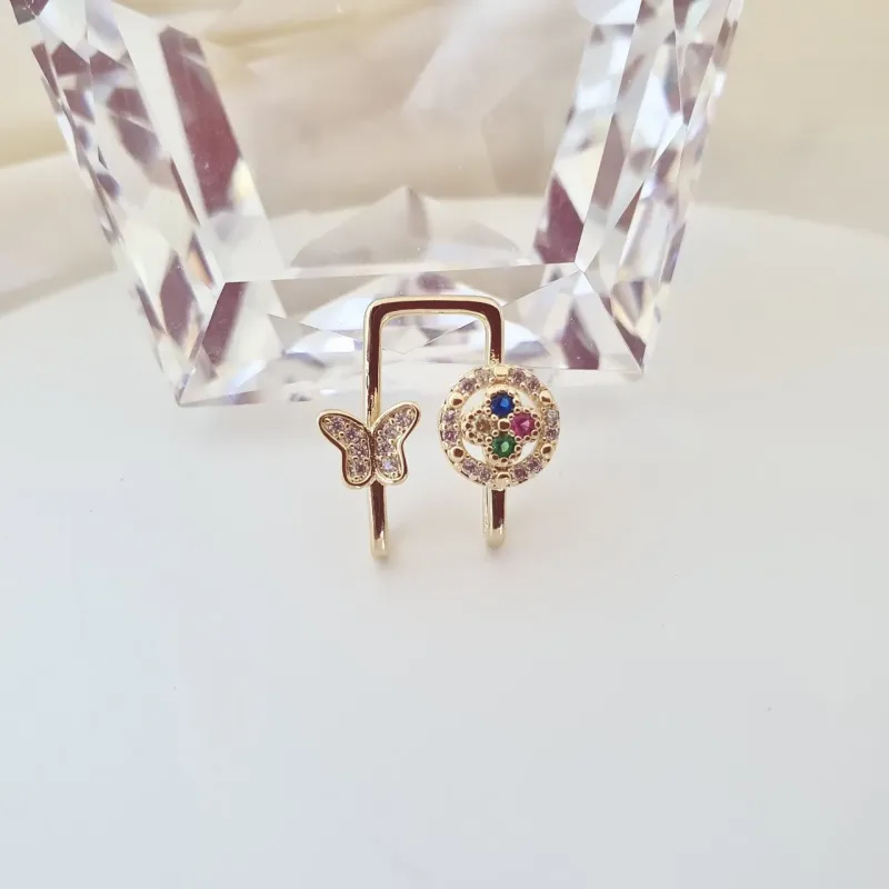 Piercing fake duplo borboleta e flor