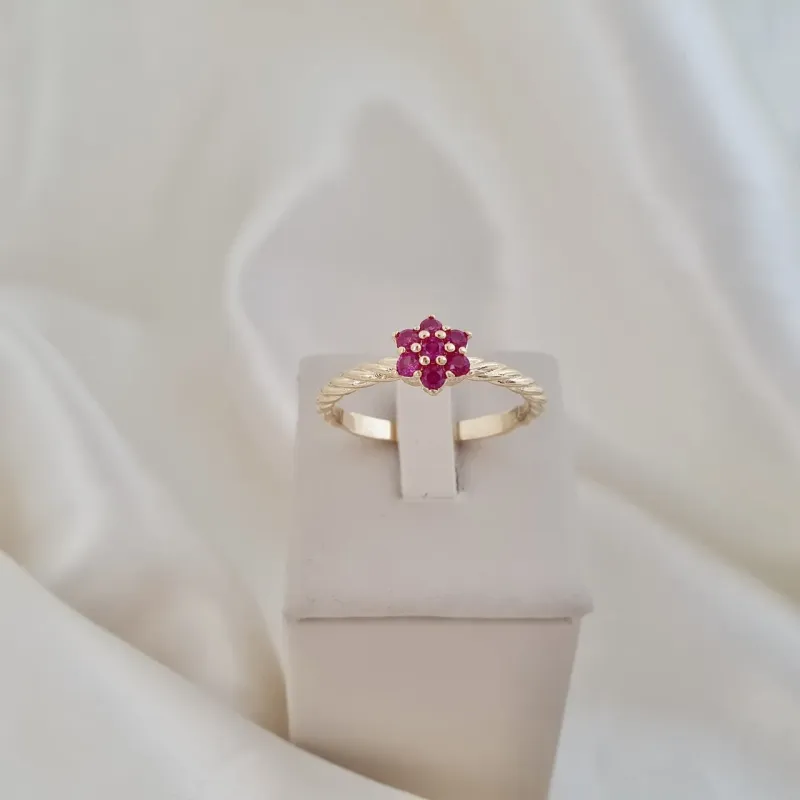Anel flor de zircônias rosas