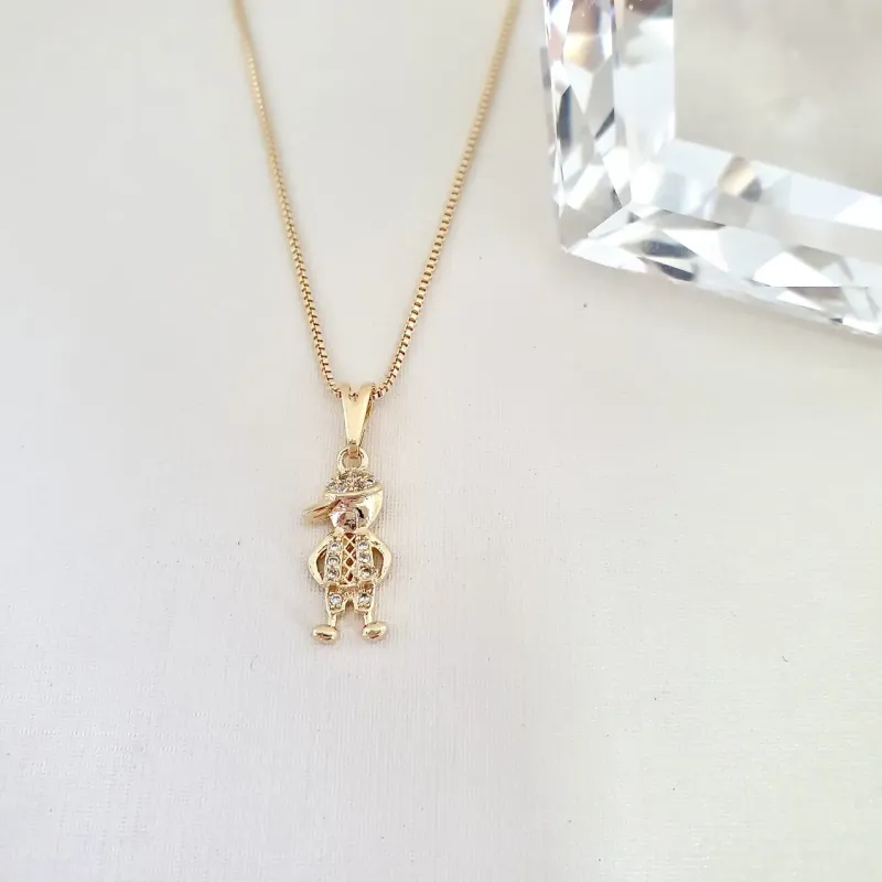 Colar com pingente de meino (FILHO) com zircônia