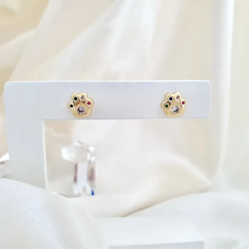Brinco patinha pet com zircônias