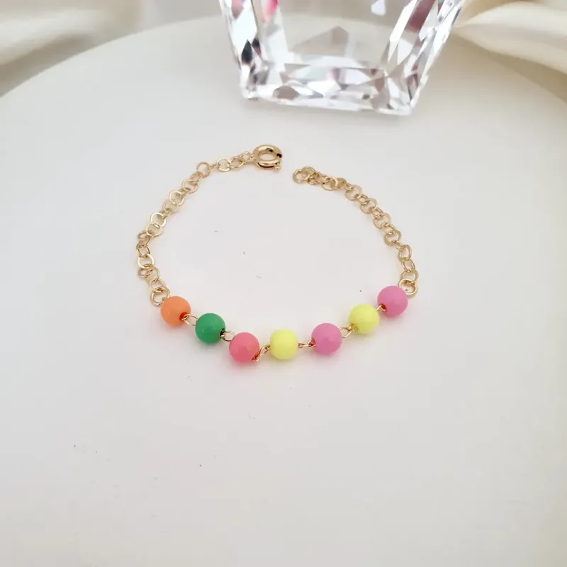 Pulseira infantil bolinhas coloridas