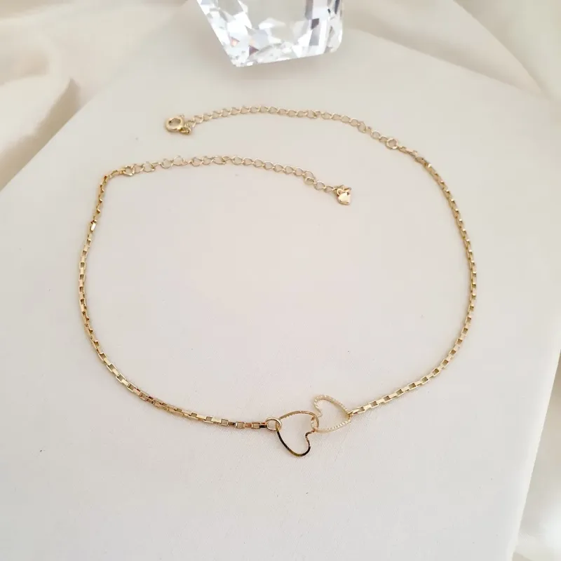 Choker 2 corações entrelaçados