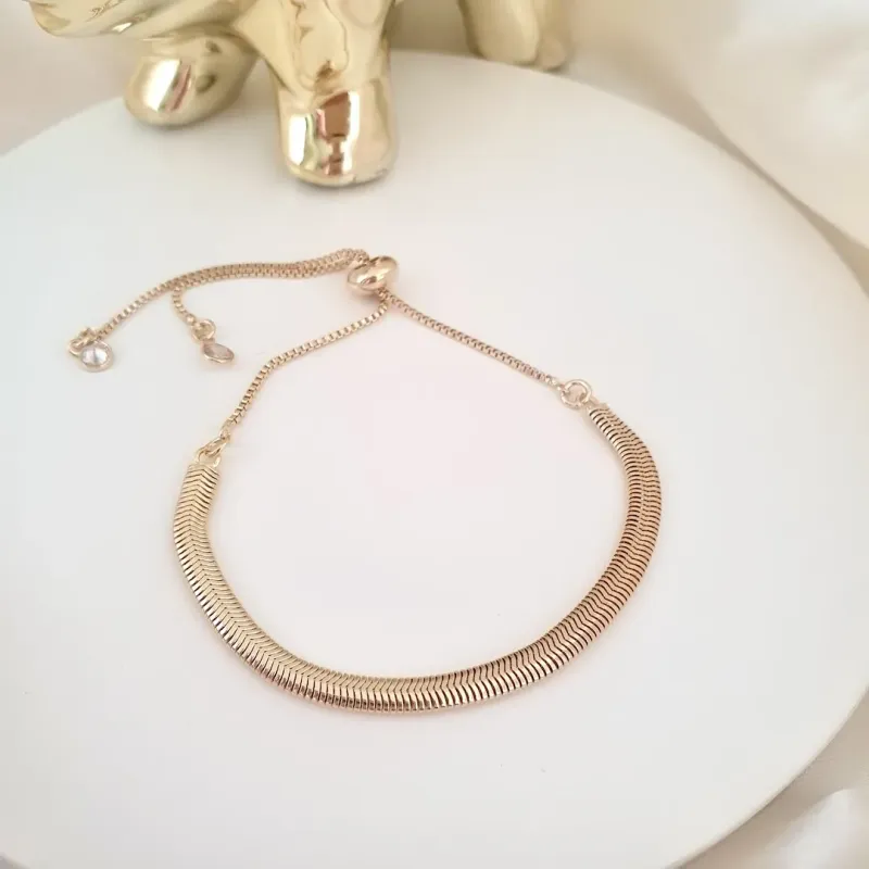 Pulseira gravatinha malha e zircônia