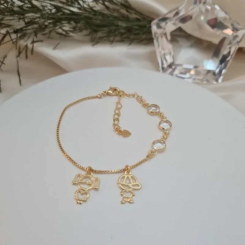 Pulseira casal de filhos com pontos de luz de cristal