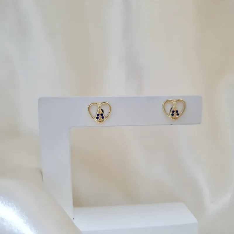 Brinco coração Nossa Senhora zircônia azul