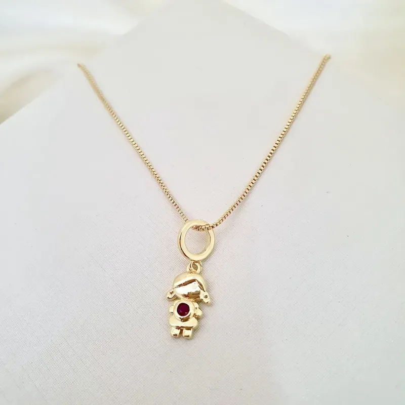 Colar pingente menina (filha) zircônia rosa