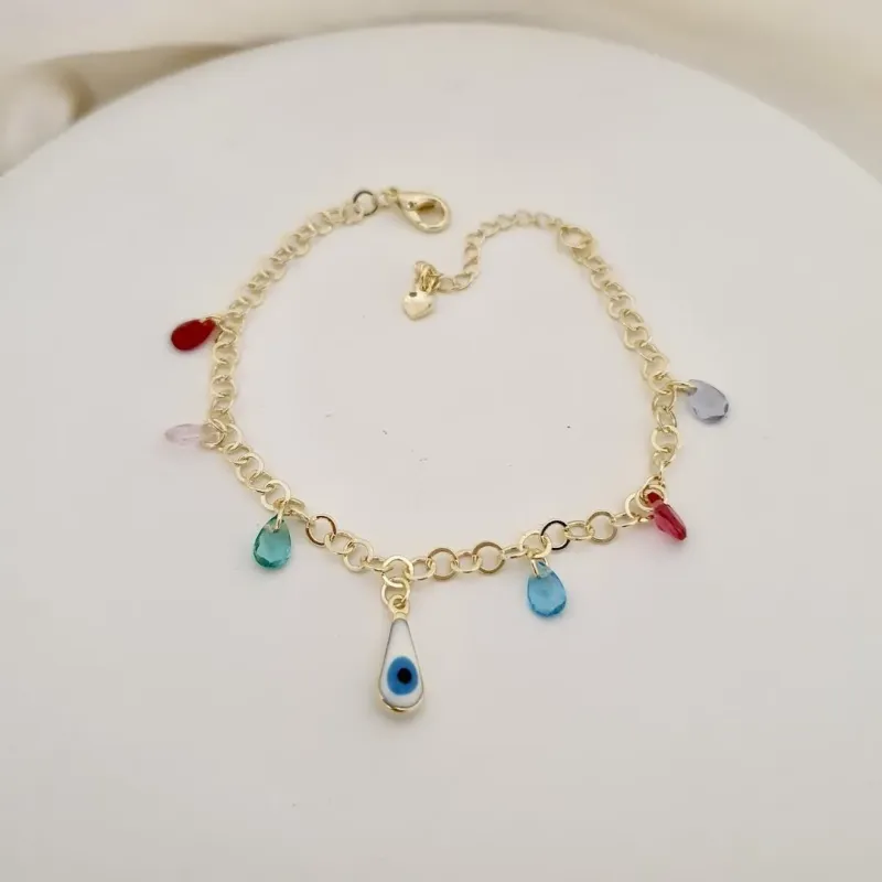 Pulseira gota olho grego e zirconias coloridas