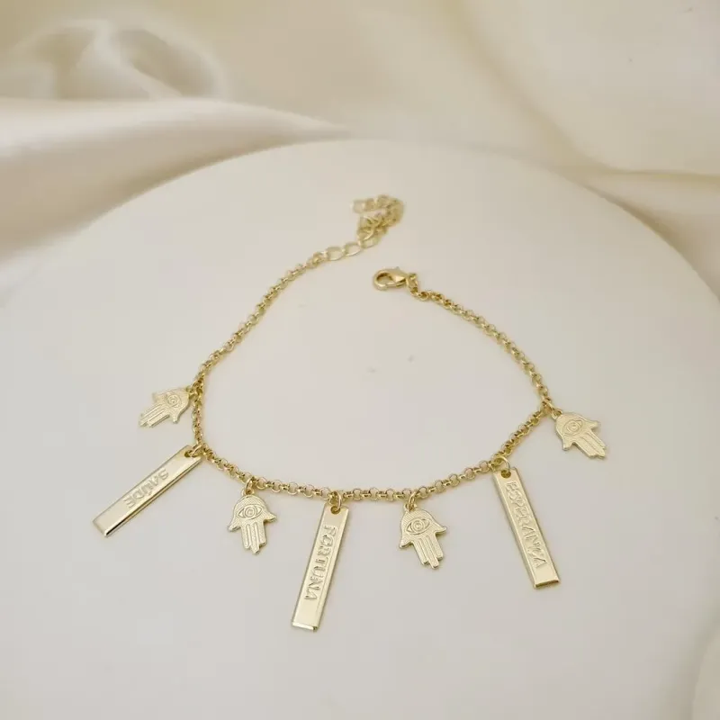 Pulseira pingentes mao de Fatima, saude, esperança e fortuna