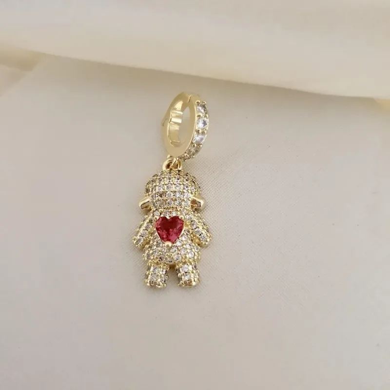 Pingente menina cravejado zirconia coracao rosa com abertura