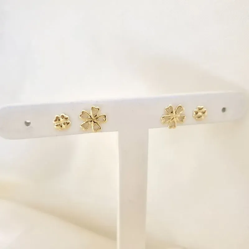 Brinco dupla flor e trevo de 4 folhas