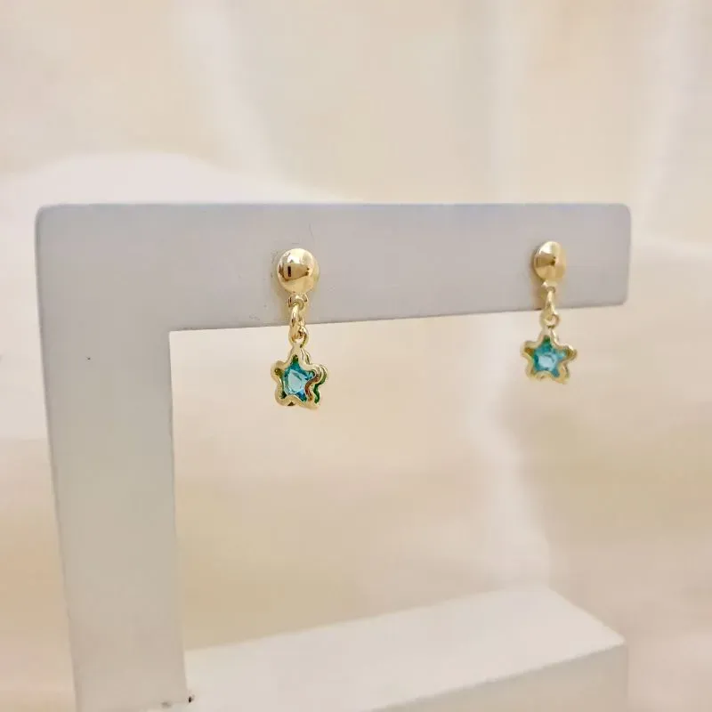 Brinco pingente estrela zirconia azul