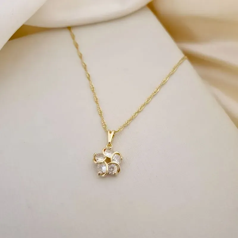 Colar pingente flor zirconias