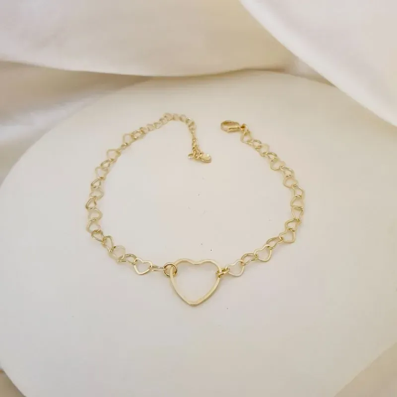 Pulseira elo coracao e coracao grande