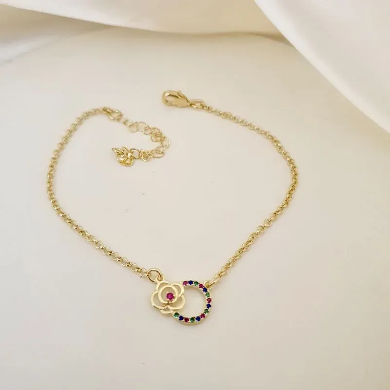 Pulseira flor circulo zirconias coloridas