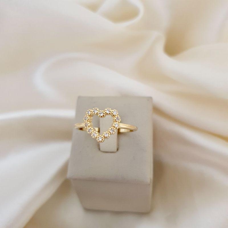 Anel contorno coração cravejado zirconia