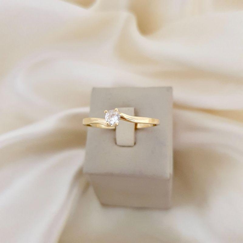 Anel solitário zirconia 5mm aro desencontrado