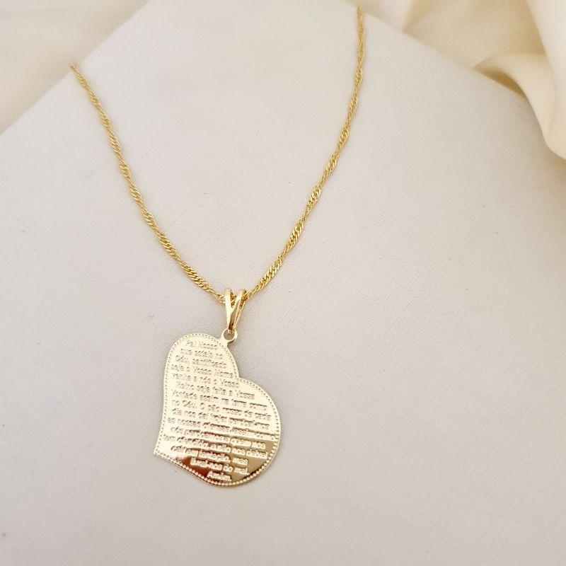 Colar pingente coração oração Pai Nosso