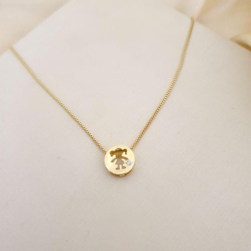 Colar pingente medalha menina com zirconia