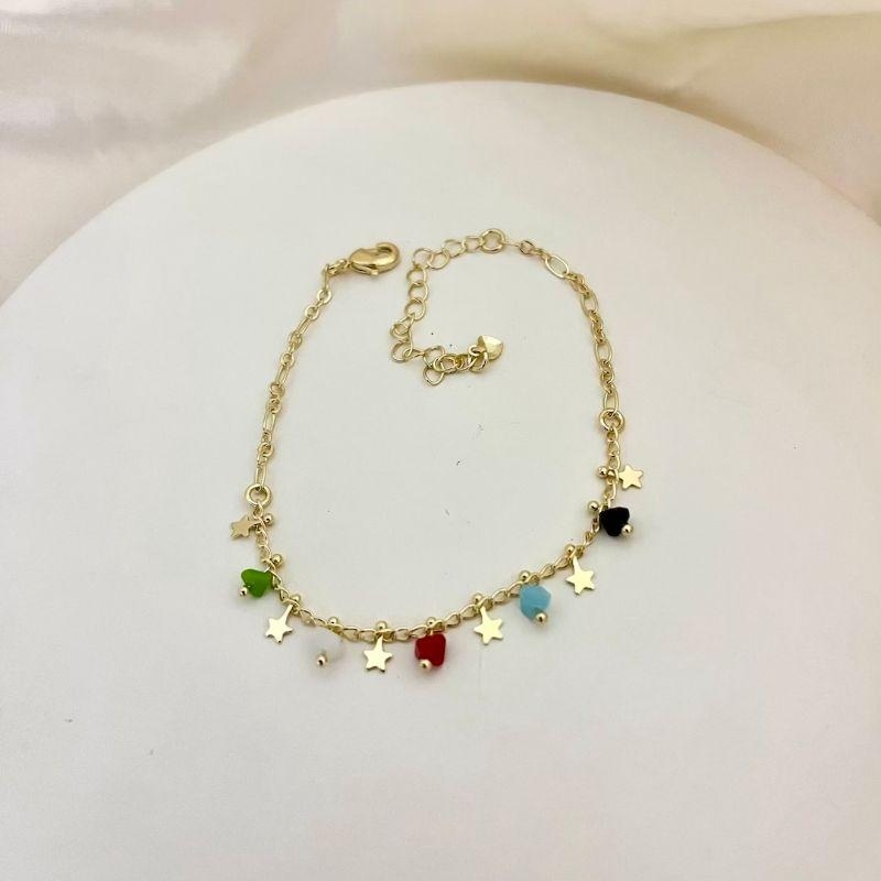 Pulseira pedras coloridas e estrelas