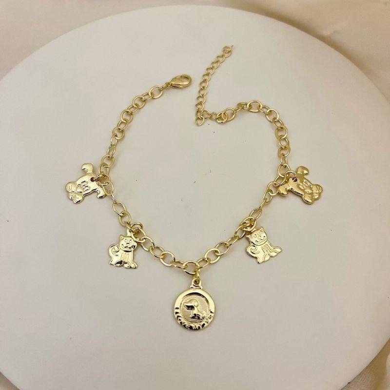 Pulseira pingentes pets gato e cachorro