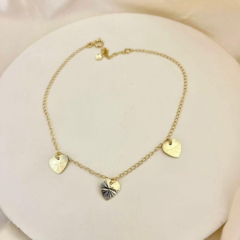 Tornozeleira 3 coracoes diamantados