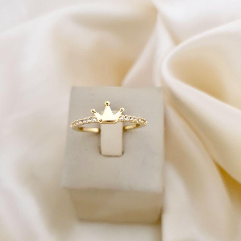 Anel coroa aro cravejado zirconia