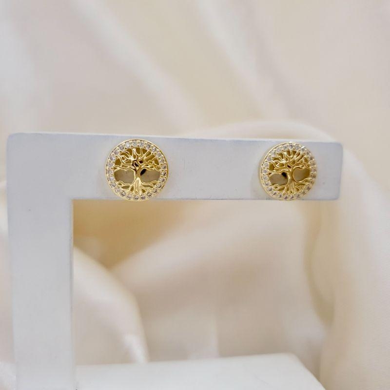 Brinco árvore da vida contorno cravejado zirconia