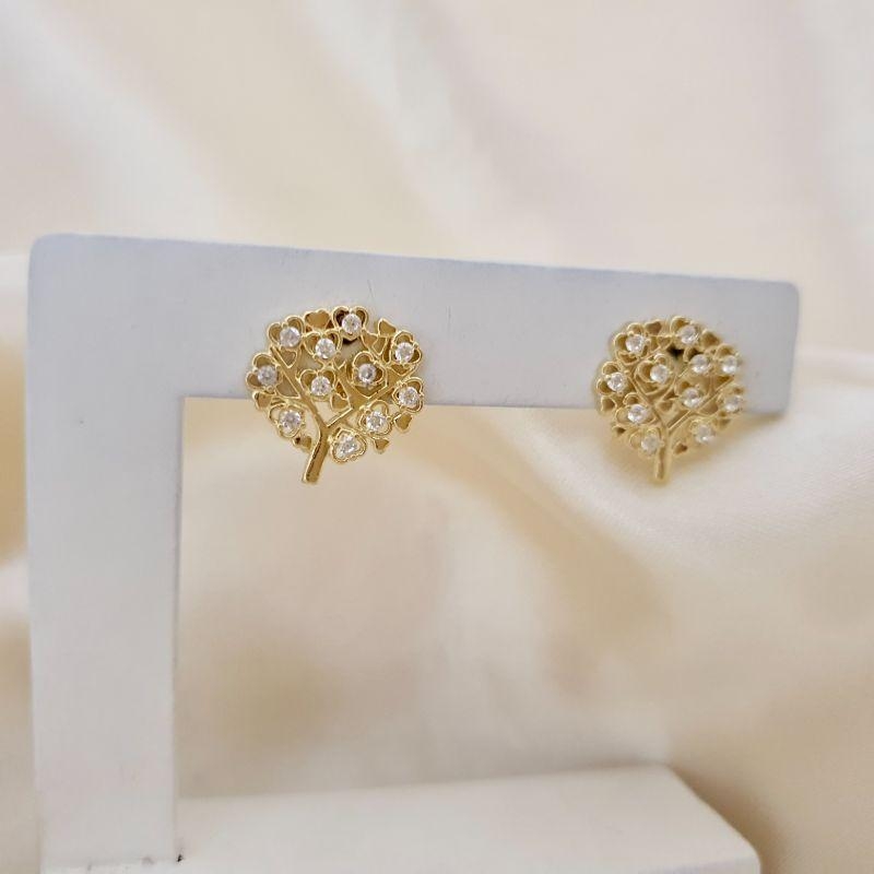 Brinco árvore da vida zirconias e coracoes