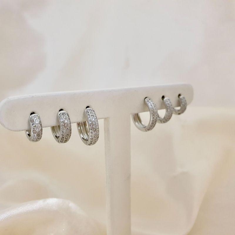 Brinco trio argola click 3 fileiras zirconia