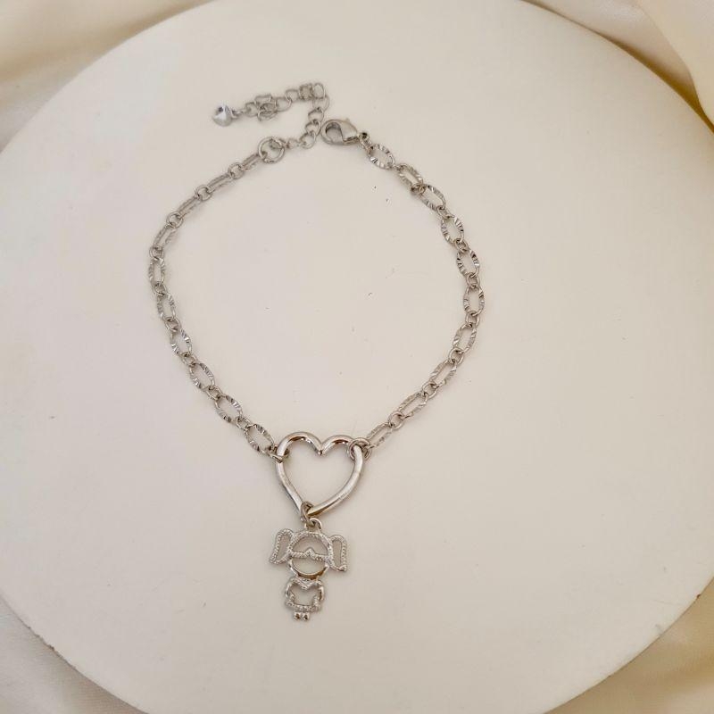 Pulseira ródio coração com pingente menina (filha)
