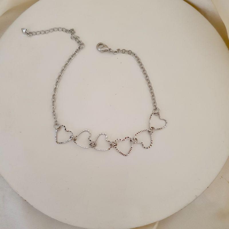Pulseira ródio coraçoes diamantados