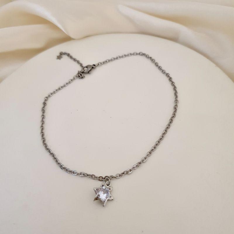Tornozeleira inox pingente estrela zirconia