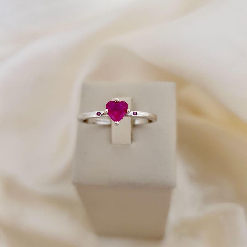 Anel ródio coracao zirconia coração rosa