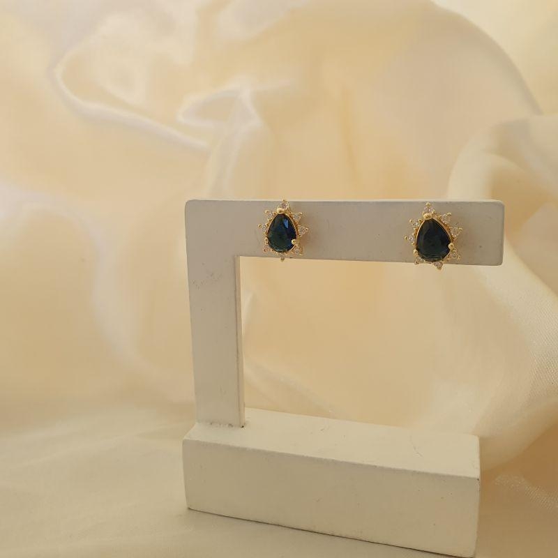 Brinco zirconia gota azul