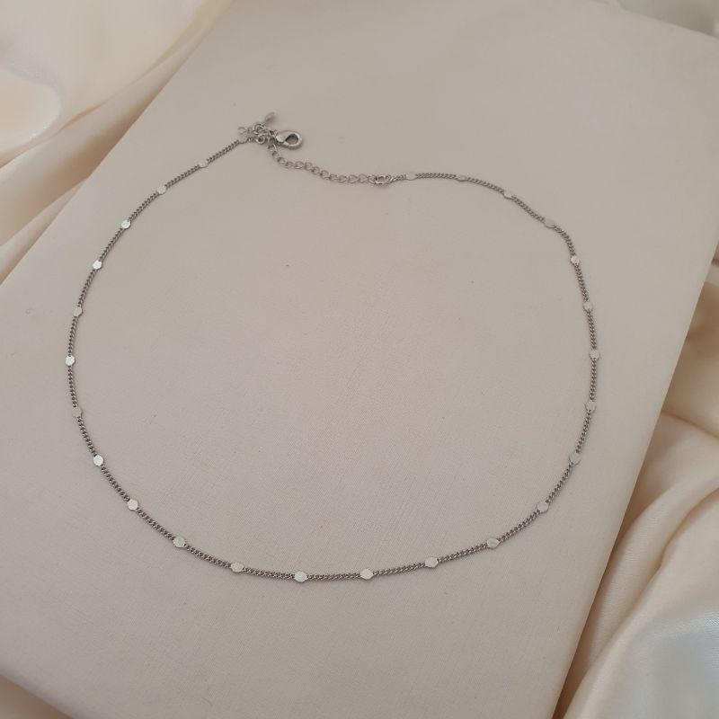 Colar ródio choker elo bolinha achatada