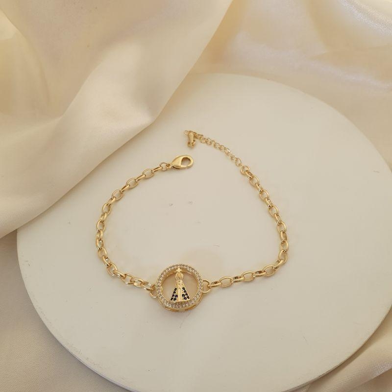 Pulseira Nossa Senhora cravejado zirconia azul e cristal