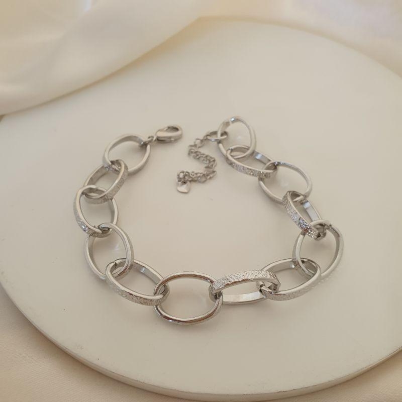 Pulseira ródio elo grande diamantado