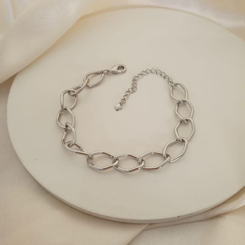 Pulseira ródio elo losango