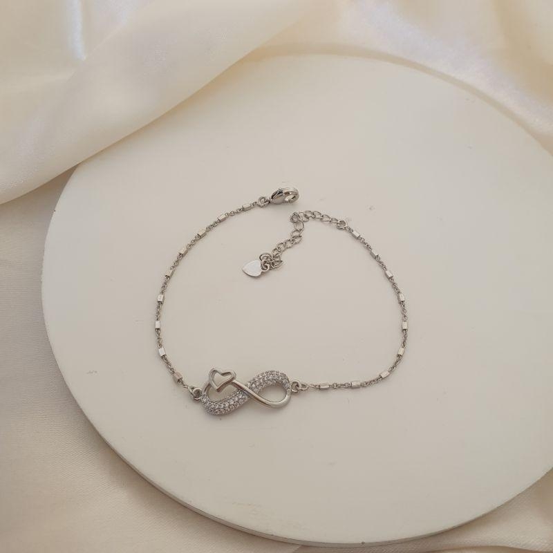 Pulseira ródio infinito coracao cravejado zirconia
