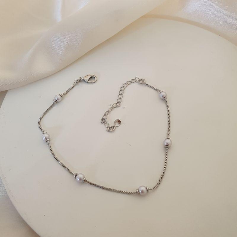 Pulseira ródio  perolas