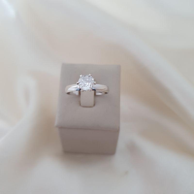Anel ródio solitário zirconia 6mm