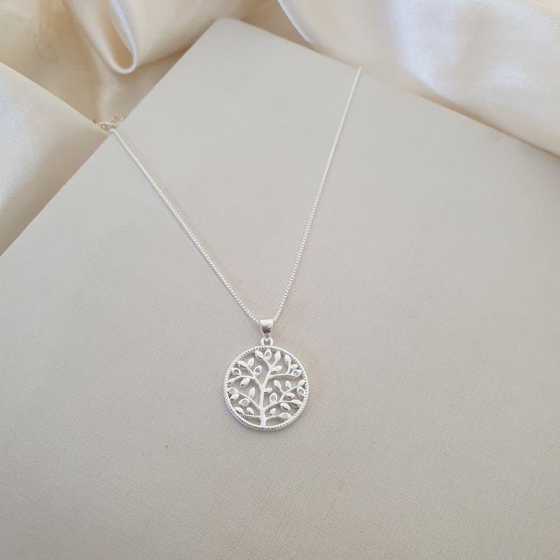 Colar prata pingente árvore da vida com zirconias