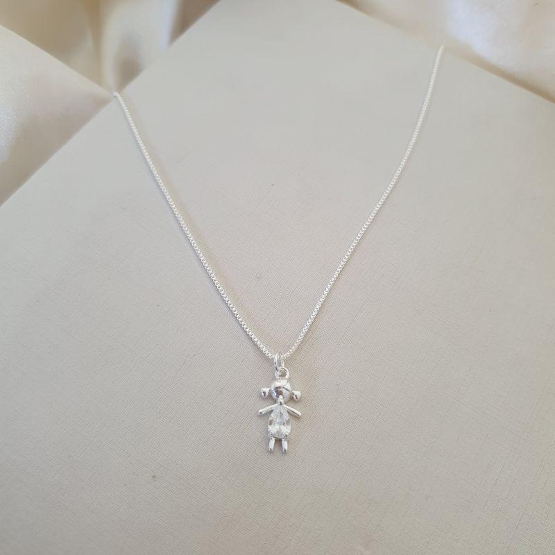Colar prata pingente menina zirconia