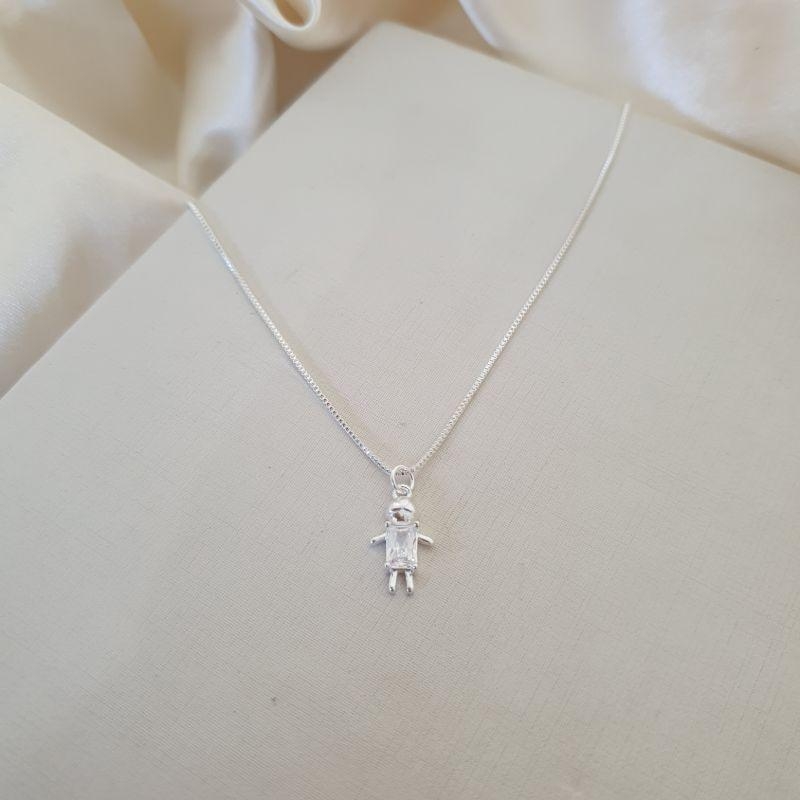 Colar prata pingente menino zirconia
