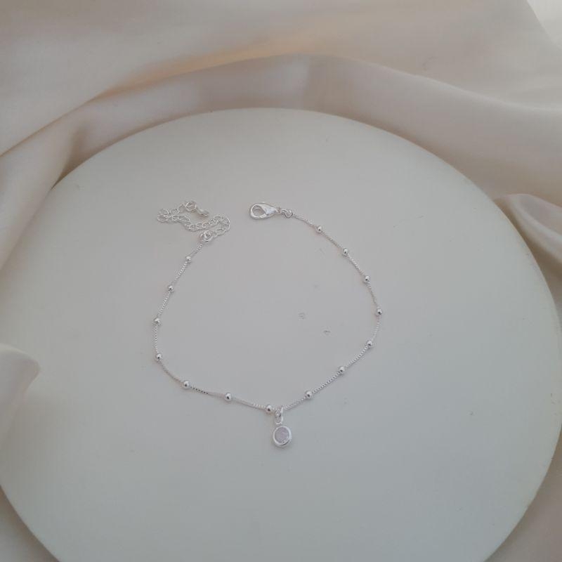 Pulseira prata bolinhas e ponto de luz zirconia